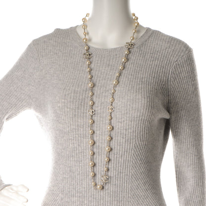 Chanel Crystal Pearl CC Long Necklace Silver 2 of 6