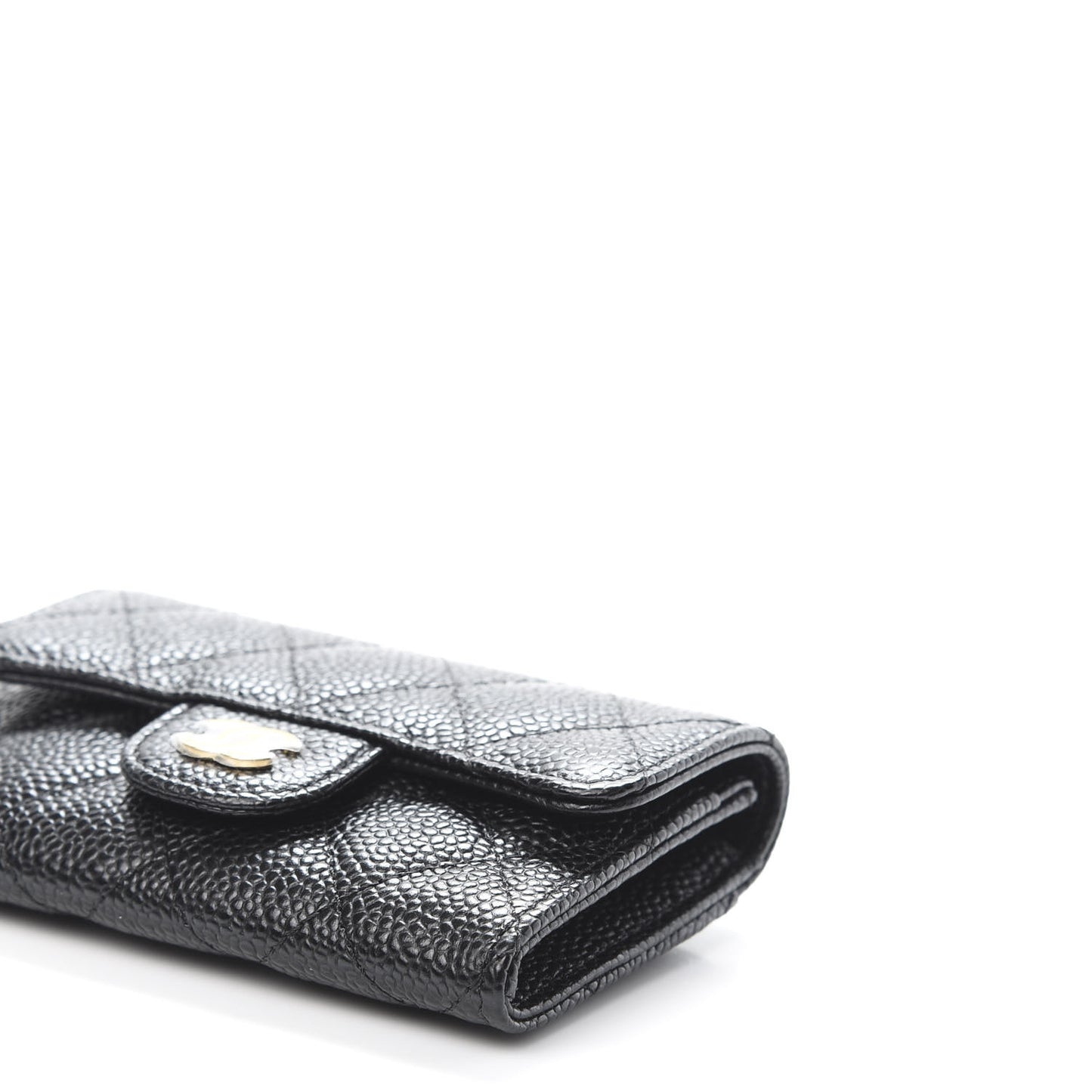 Caviar Quilted Flap Card Holder Wallet Black