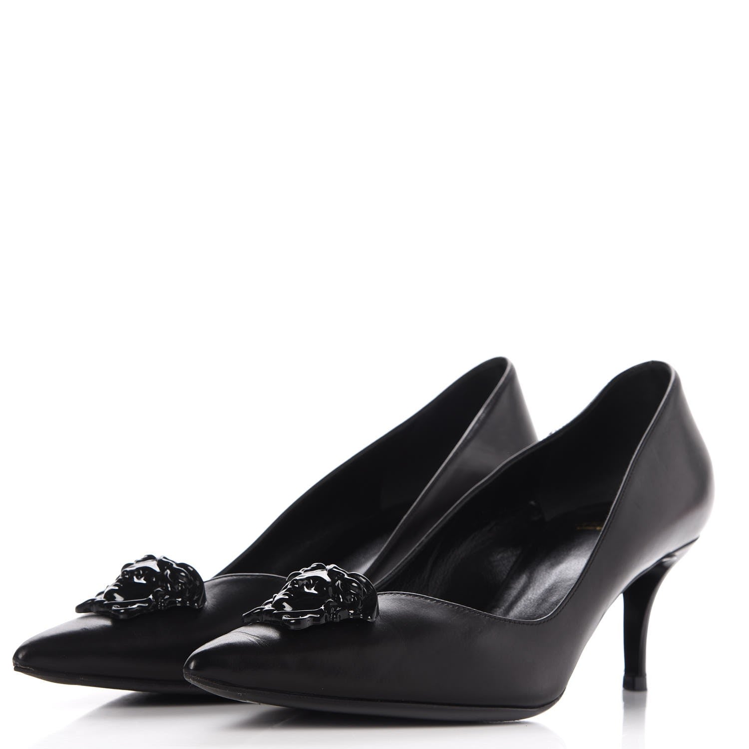Versace Calfskin Palazzo Kitten Pumps 39.5 Black 3 of 12