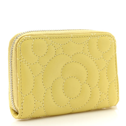 Chanel Lambskin Camellia Embossed Zip Coin Purse Yellow 3 of 10
