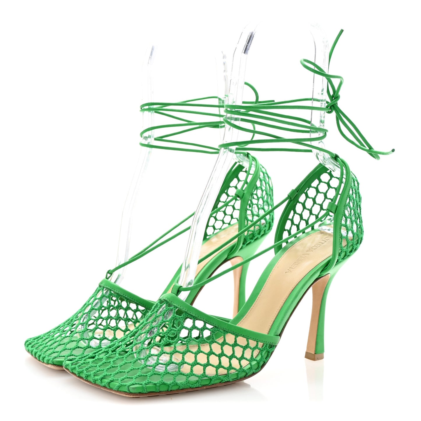 Mesh Nappa Stretch Ankle Tie 90mm Sandals 40 Grass