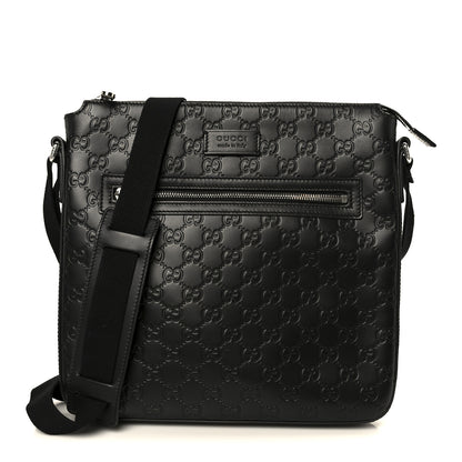 Gucci Guccissima Signature Medium Flat Messenger Bag Black 1 of 11