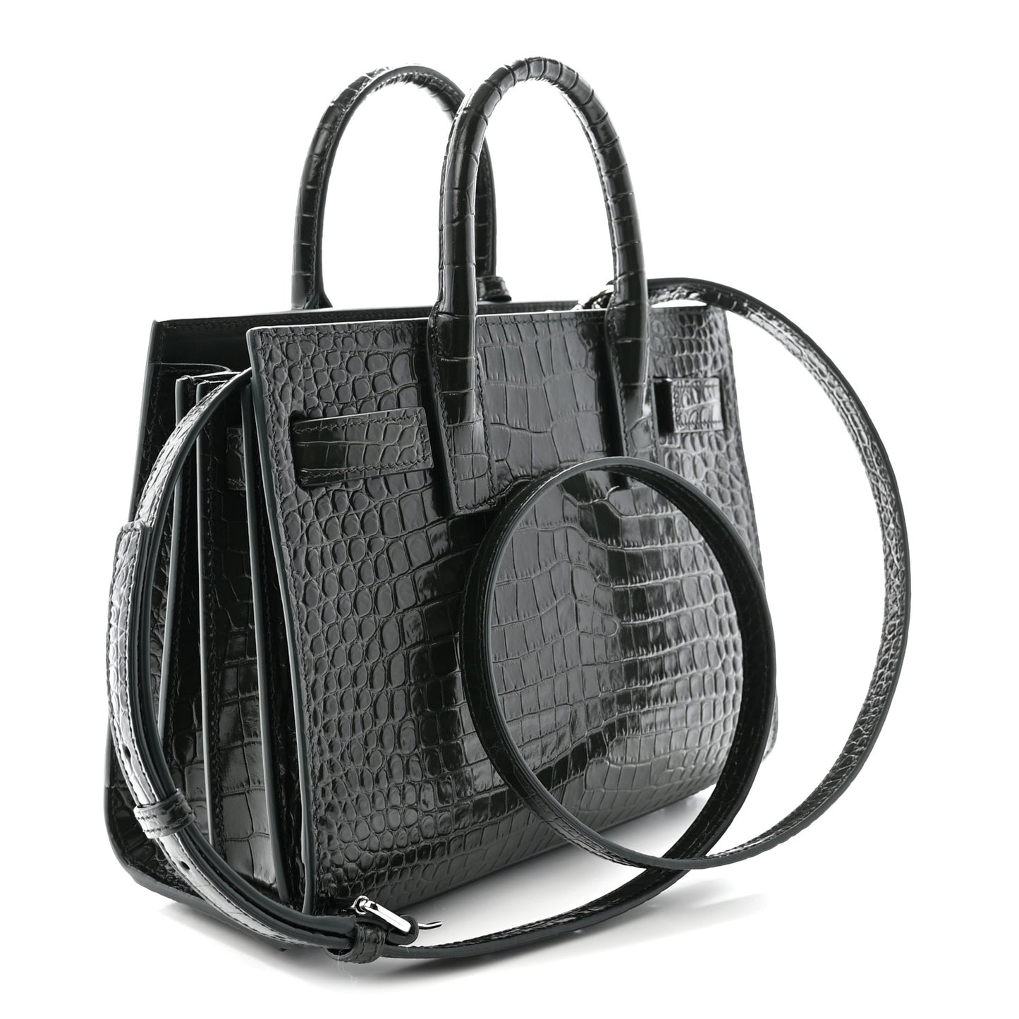 Calfskin Crocodile Embossed Nano Sac De Jour Dark Green