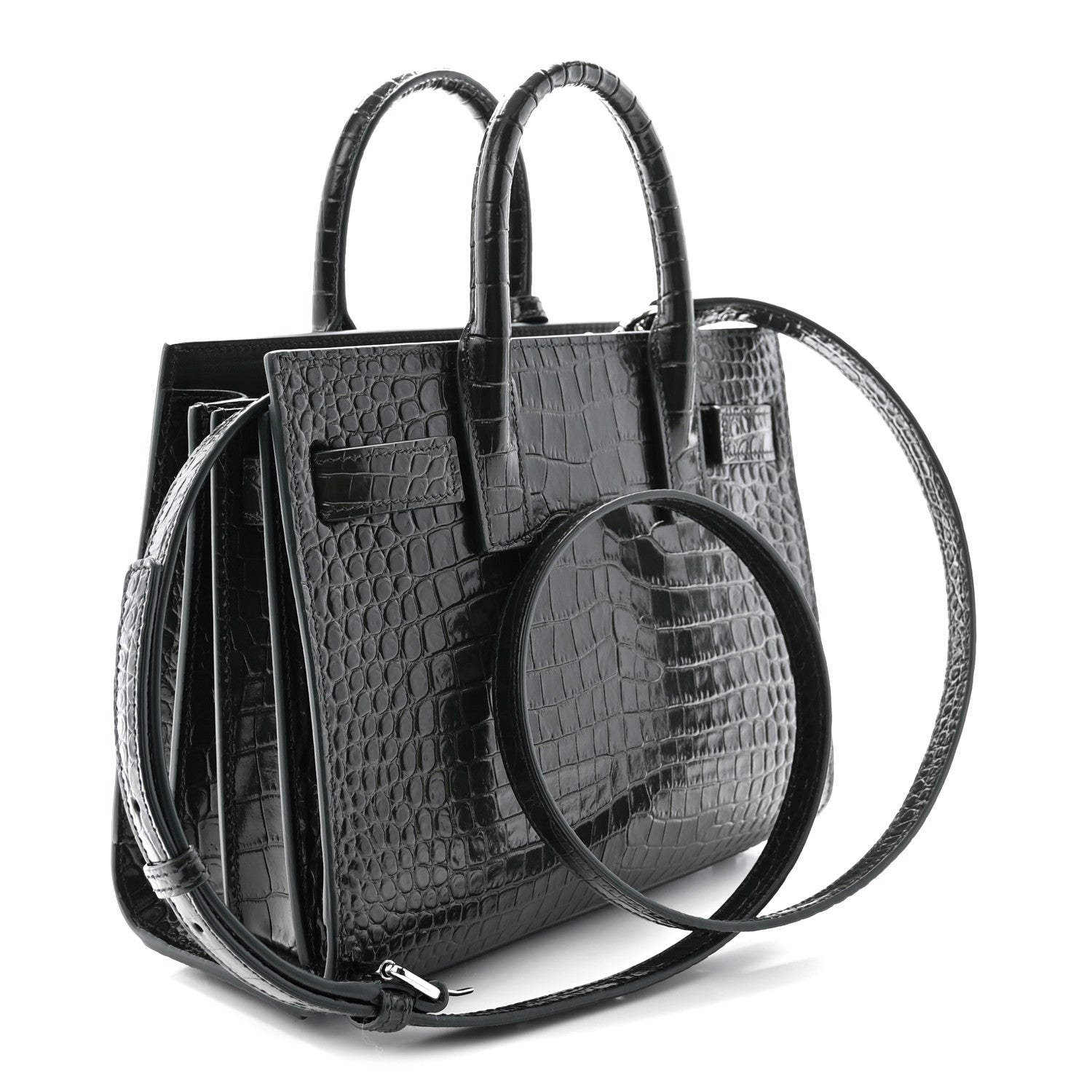 Saint Laurent Calfskin Crocodile Embossed Nano Sac De Jour Dark Green 3 of 10
