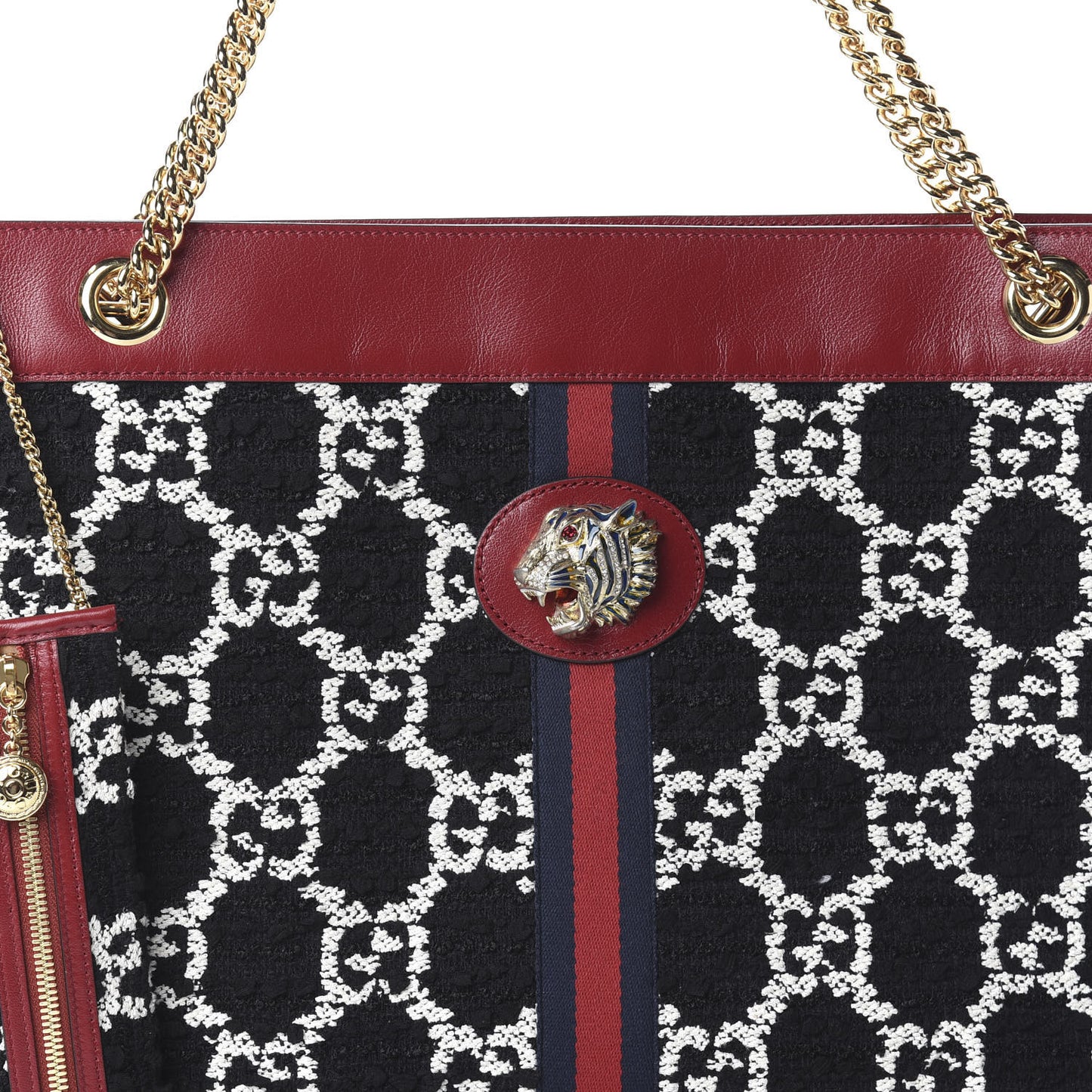 Tweed GG Monogram Large Rajah Chain Tote Romantic Cherry Black White