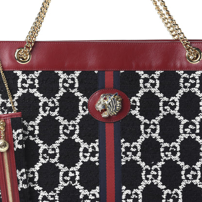 Gucci Tweed GG Monogram Large Rajah Chain Tote Romantic Cherry Black White 6 of 8