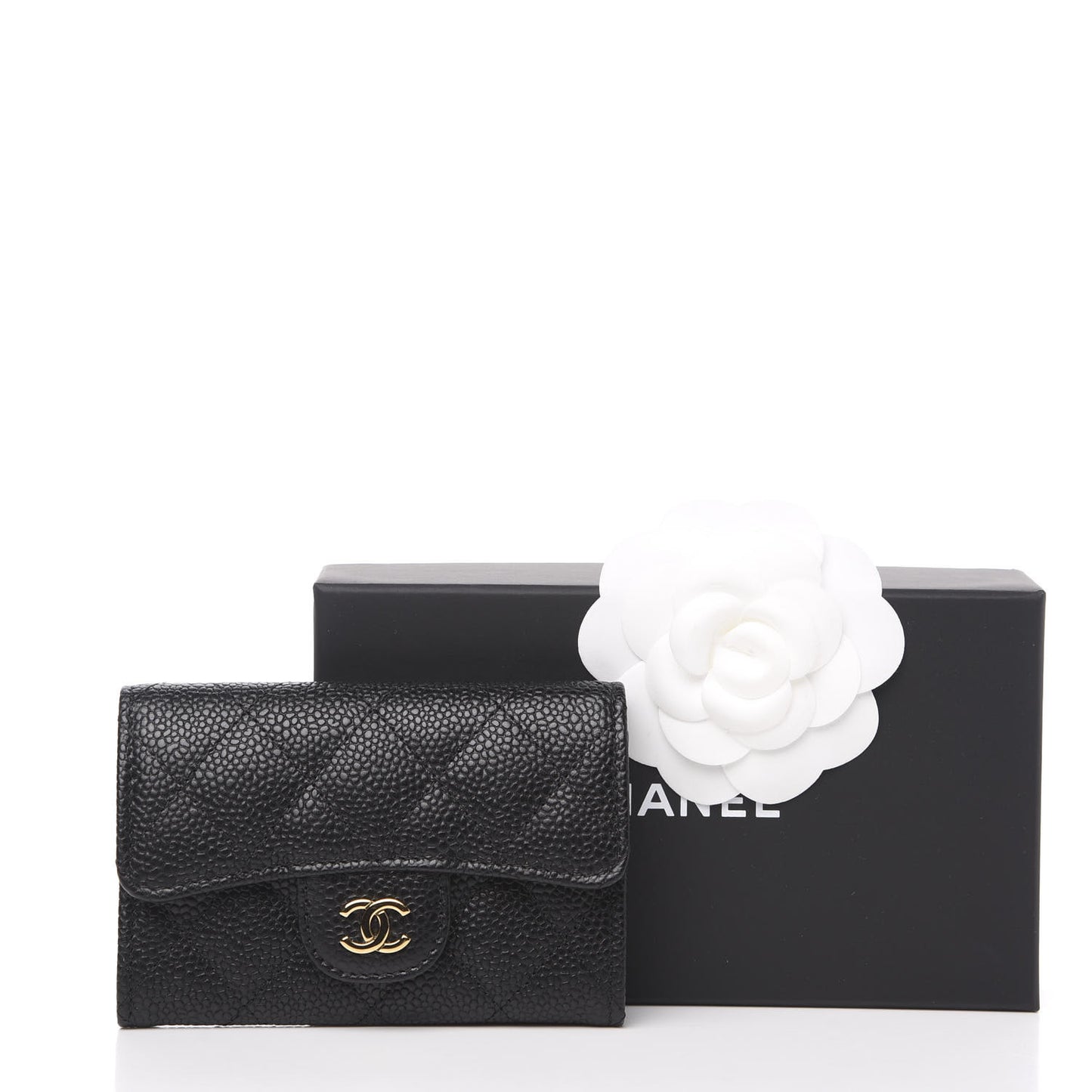 Caviar Quilted Flap Card Holder Black