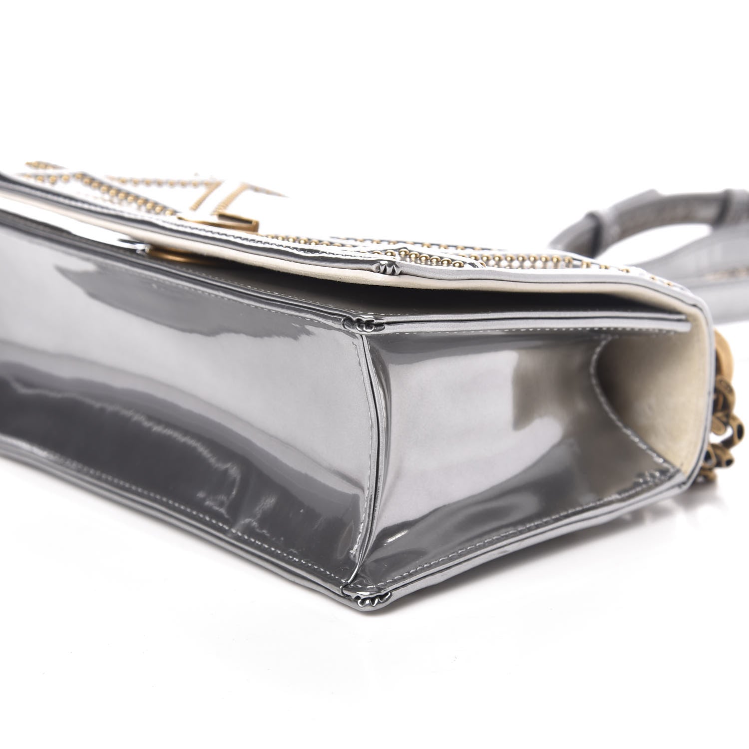 Christian Dior Metallic Patent Studded Small Diorama Flap Bag Silver 9 of 10