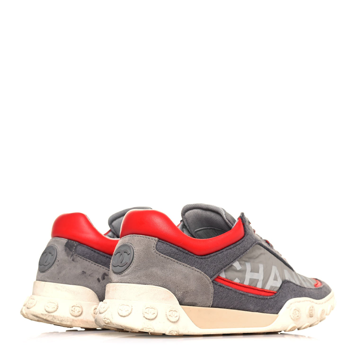 Chanel Wool Nylon Lambskin Suede Calfskin Womens Logo Sneakers 37.5 Grey Orange 4 of 9