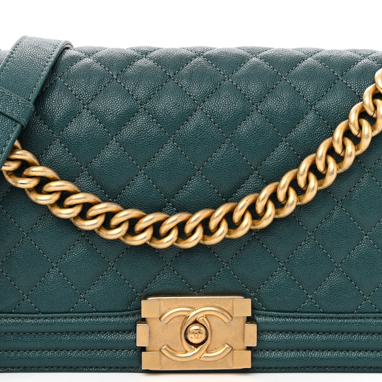 Caviar Quilted Medium Boy Flap Dark Green