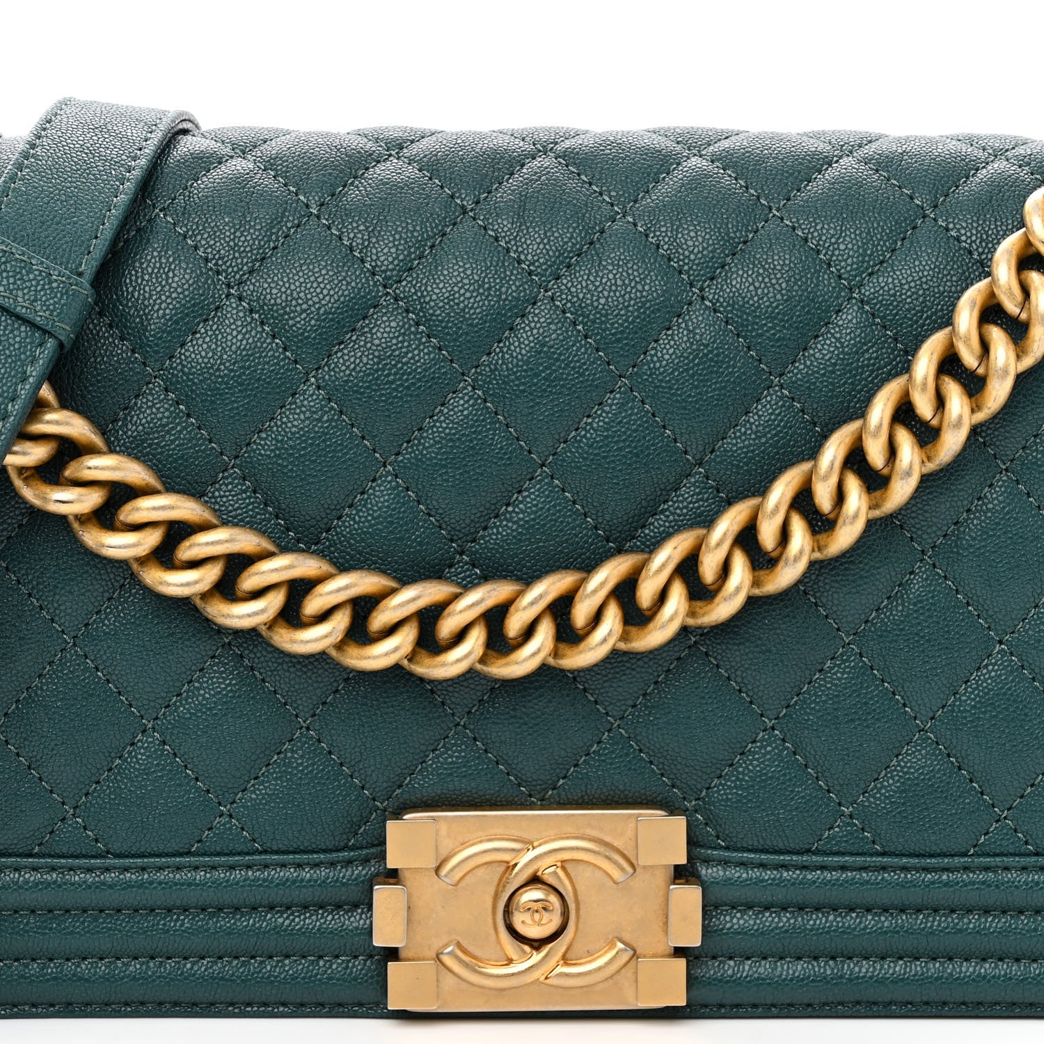 Chanel Caviar Quilted Medium Boy Flap Dark Green 8 of 10