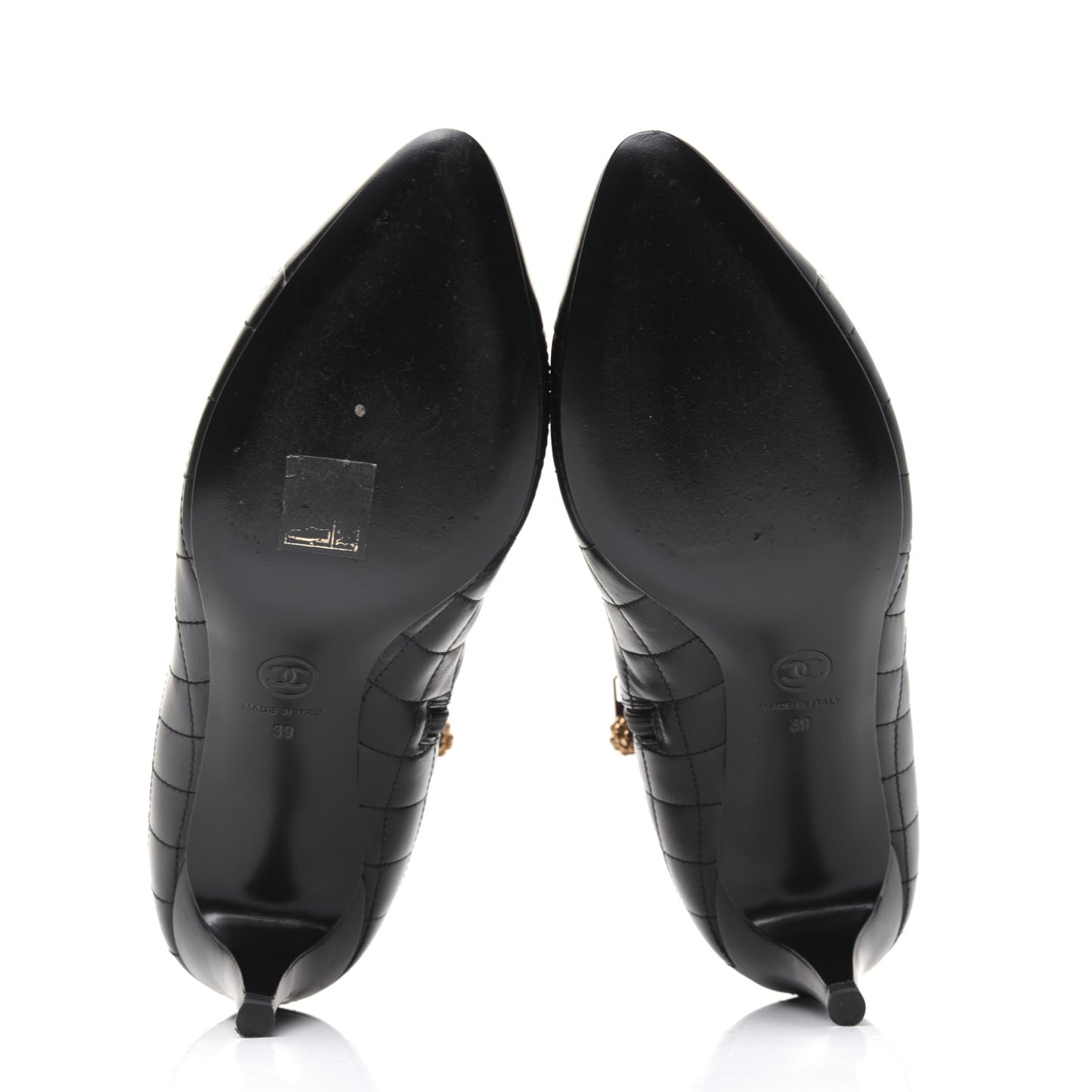 Calfskin Quilted Cap Toe Short Boots 39 Black