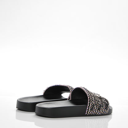 Chanel Tweed Lambskin Chain Flat Sandals 37 Black Multicolor 4 of 6