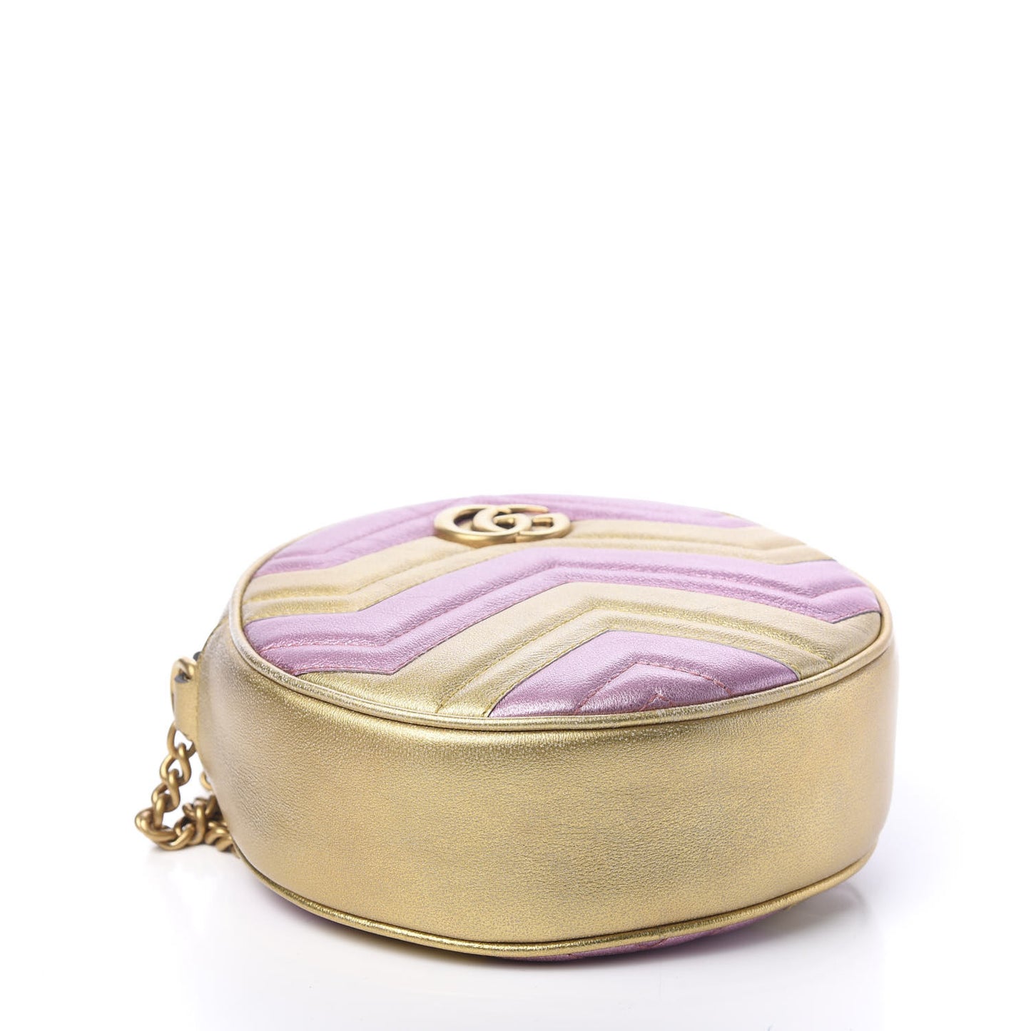 Metallic Calfskin Matelasse Mini GG Marmont Round Shoulder Bag Gold Pink