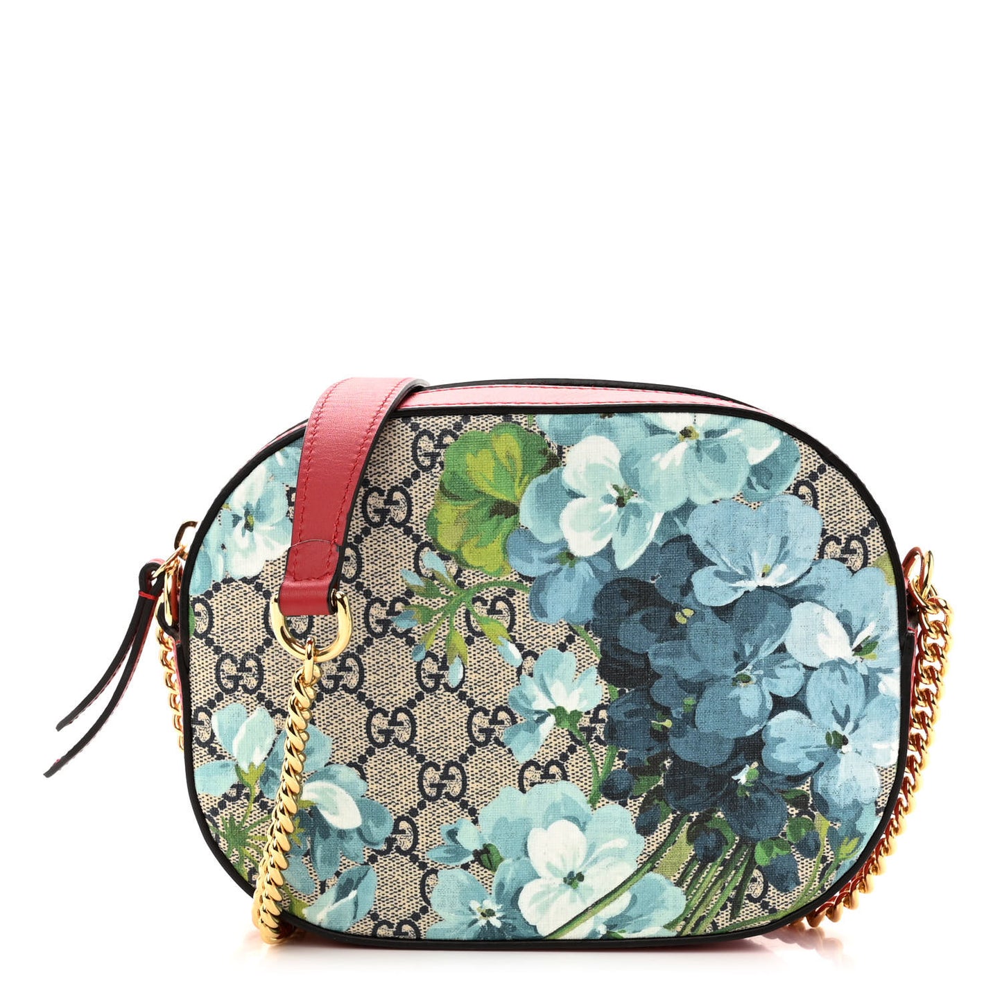 GG Supreme Monogram Blooms Mini Chain Shoulder Bag Beige Blue Navy Hibiscus Red