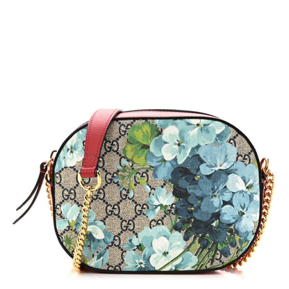Gucci GG Supreme Monogram Blooms Mini Chain Shoulder Bag Beige Blue Navy Hibiscus Red 1 of 10