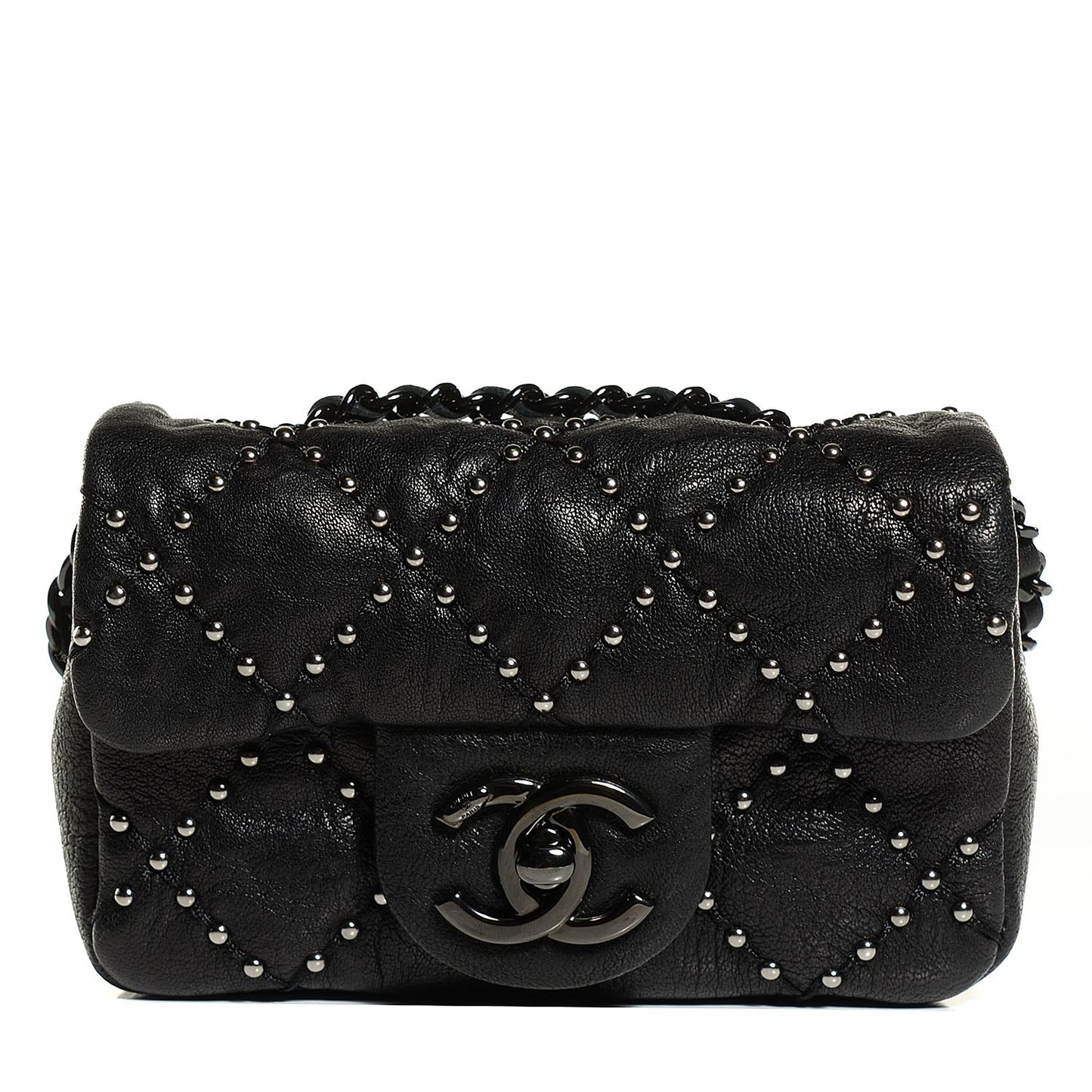Lambskin Studded Metal Beauty Mini Flap Black