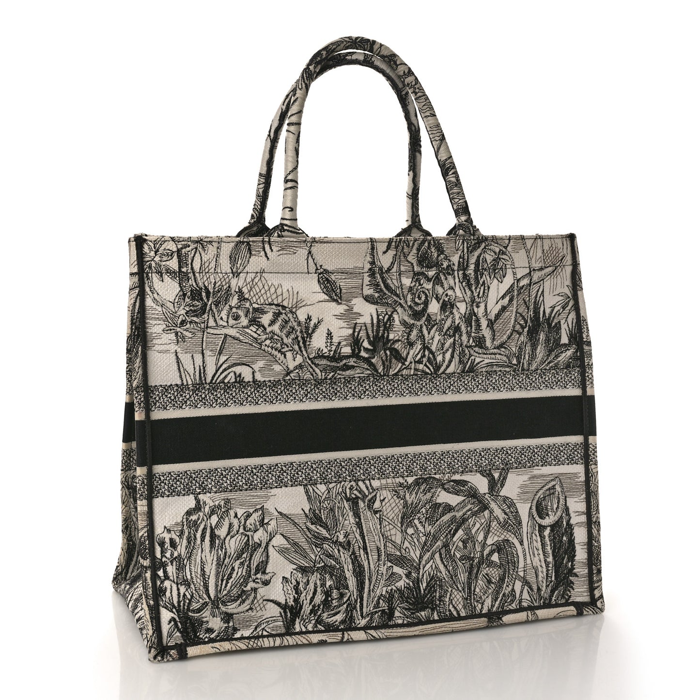 Canvas Embroidered Large Toile De Jouy Book Tote White Black