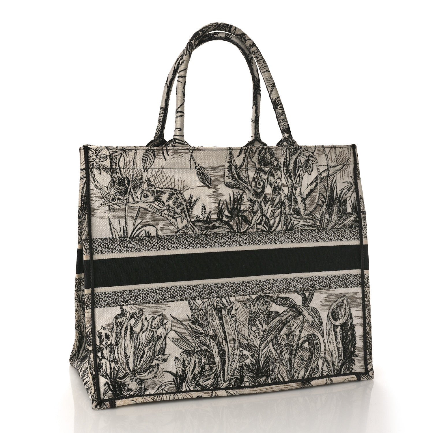 Christian Dior Canvas Embroidered Large Toile De Jouy Book Tote White Black 2 of 8