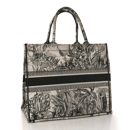 Christian Dior Canvas Embroidered Large Toile De Jouy Book Tote White Black 2 of 8