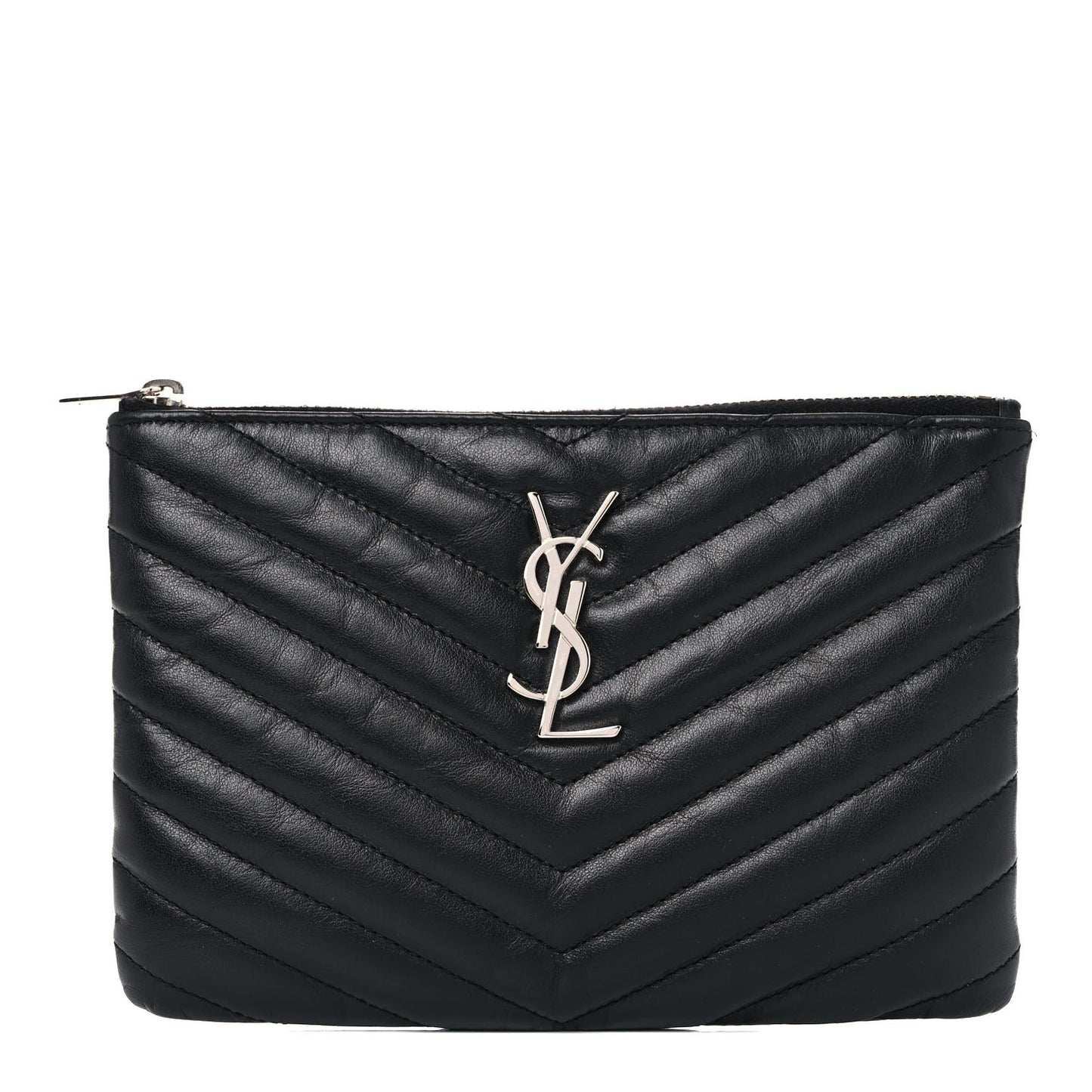 Calfskin Matelasse Chevron Monogram Pouch Black
