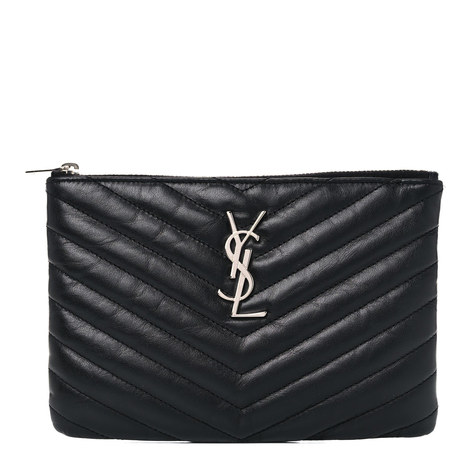 Saint Laurent Calfskin Matelasse Chevron Monogram Pouch Black 1 of 11