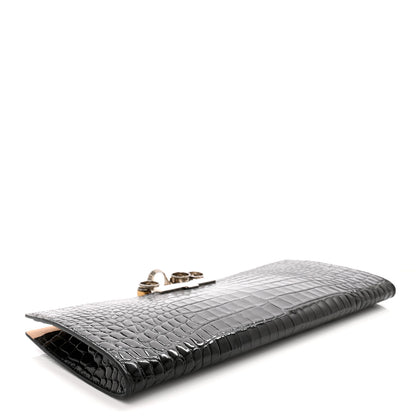 Alexander McQueen ALEXANDER MCQUEEN Calfskin Crocodile Embossed Knuckle Flat Clutch Black 4 of 8