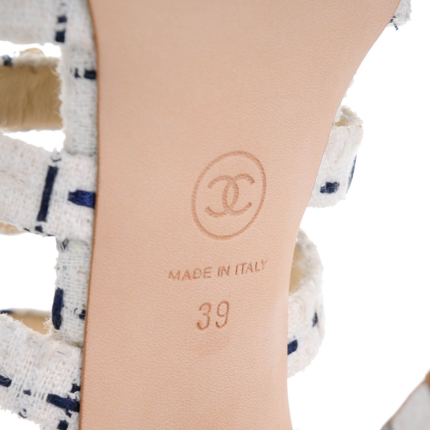Tweed Reissue Chain Sandals 39 White Navy Gold