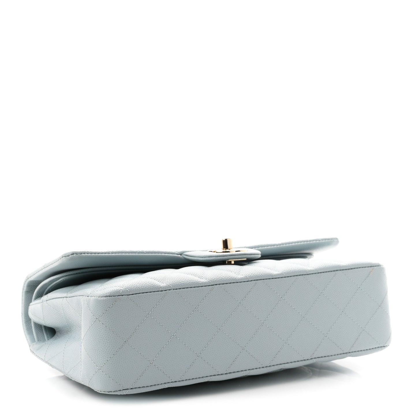 Caviar Quilted Medium Double Flap Light Blue