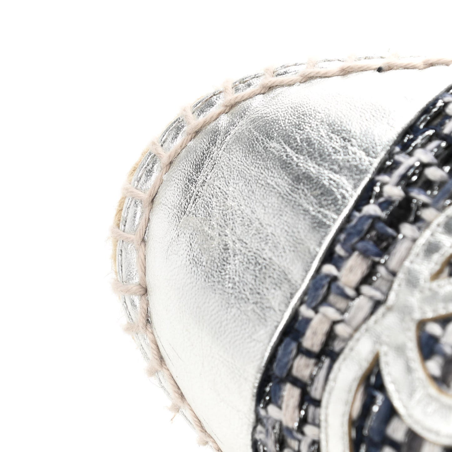 Metallic Tweed Lambskin CC Espadrilles 38 Blue Black Silver
