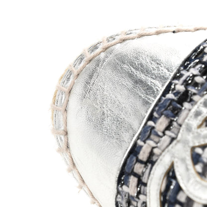 Chanel Metallic Tweed Lambskin CC Espadrilles 38 Blue Black Silver 10 of 11