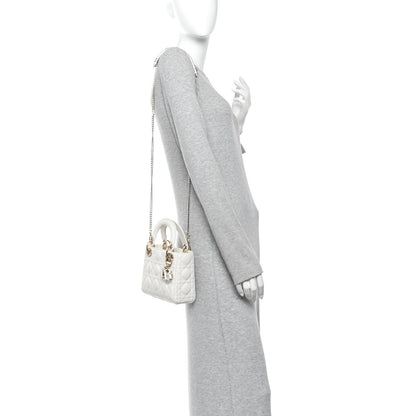 Christian Dior Lambskin Swarovski Crystal Cannage Mini Lady Dior White 2 of 9