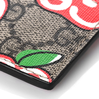 Gucci GG Supreme Monogram Apple Key Coin Case Card Holder Beige Multicolor Lobster Red 8 of 9
