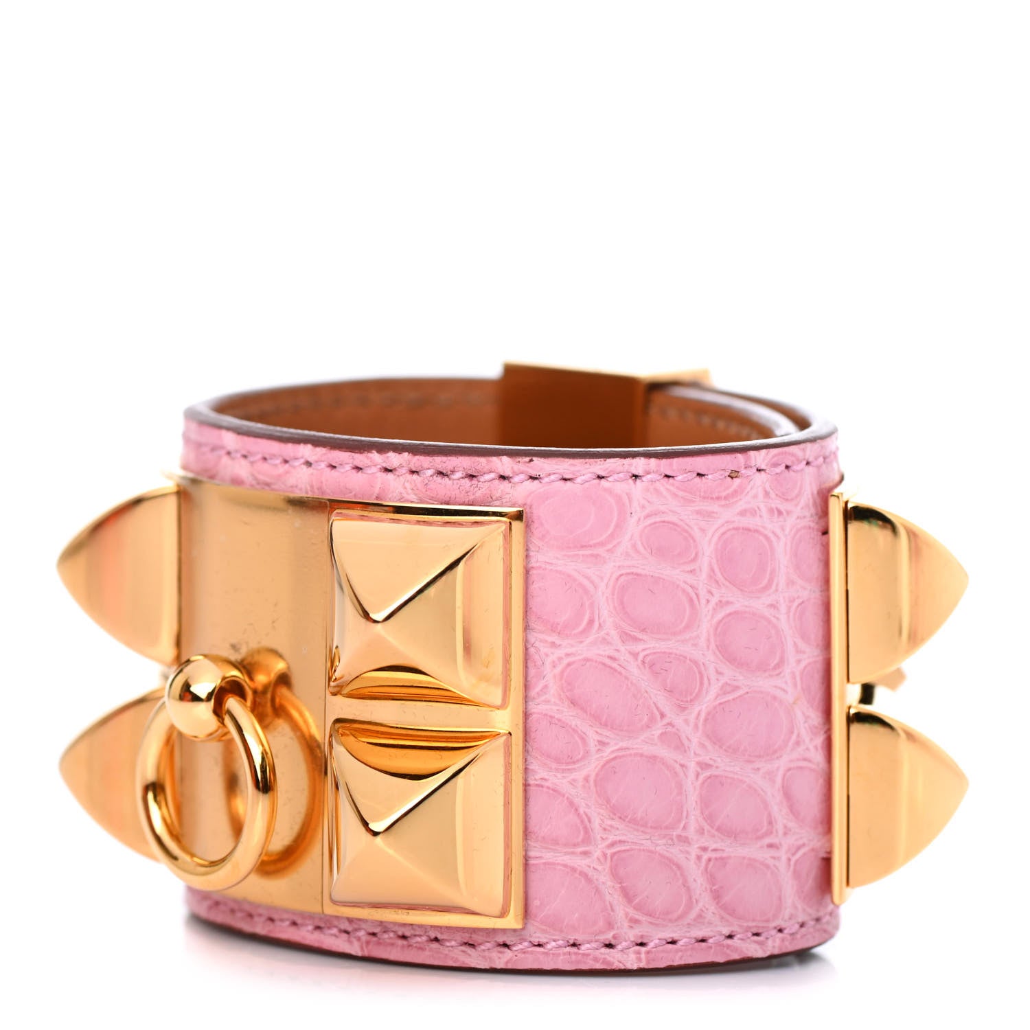 Hermes Matte Alligator Collier De Chien CDC Bracelet T1 5P Pink 1 of 4