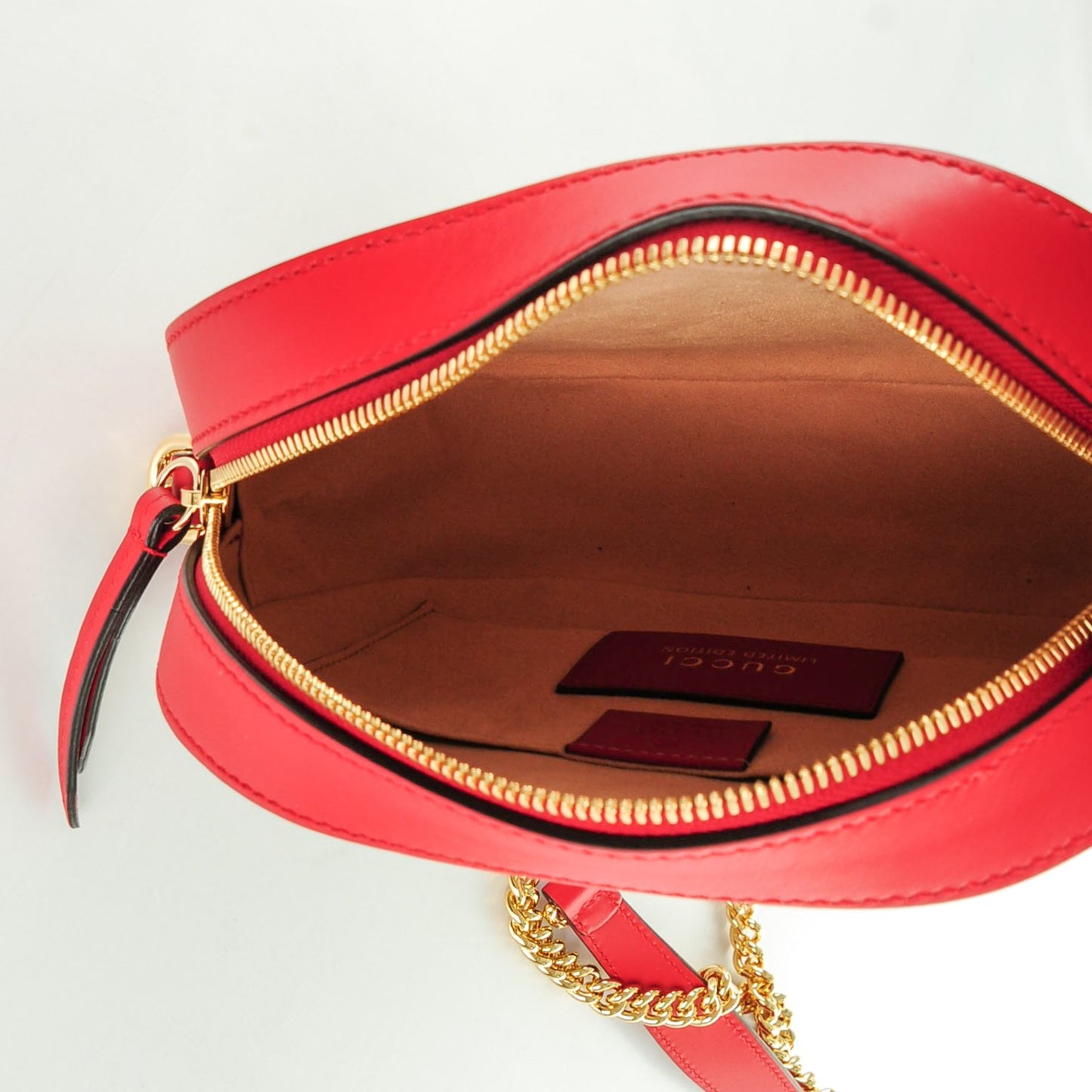 GG Supreme Monogram Kingsnake Heart Embroidered Mini Chain Shoulder Bag Beige Hibiscus Red