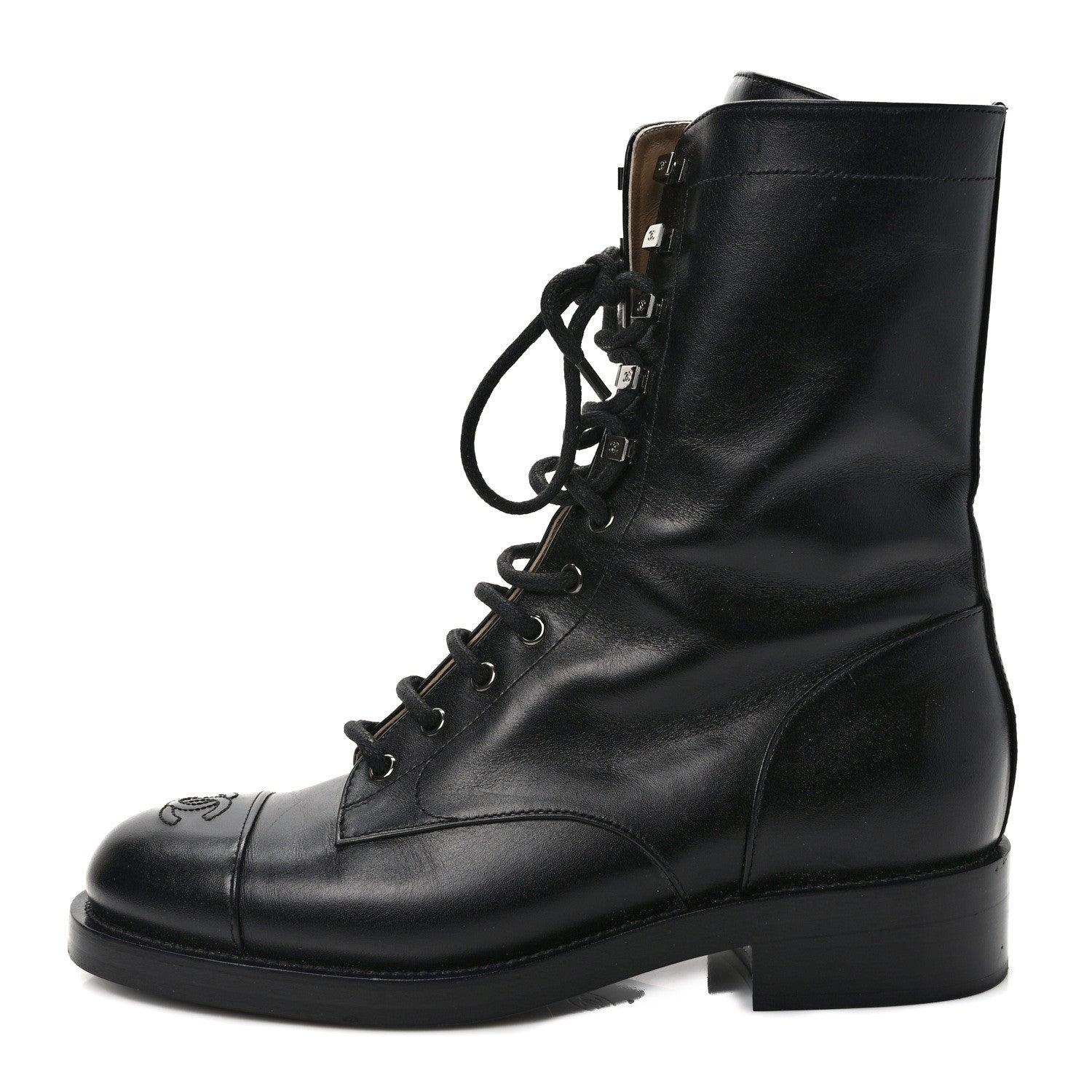 Chanel Calfskin Lace Up Combat Boots 41 Black 1 of 10