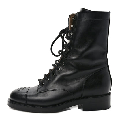 Chanel Calfskin Lace Up Combat Boots 41 Black 1 of 10