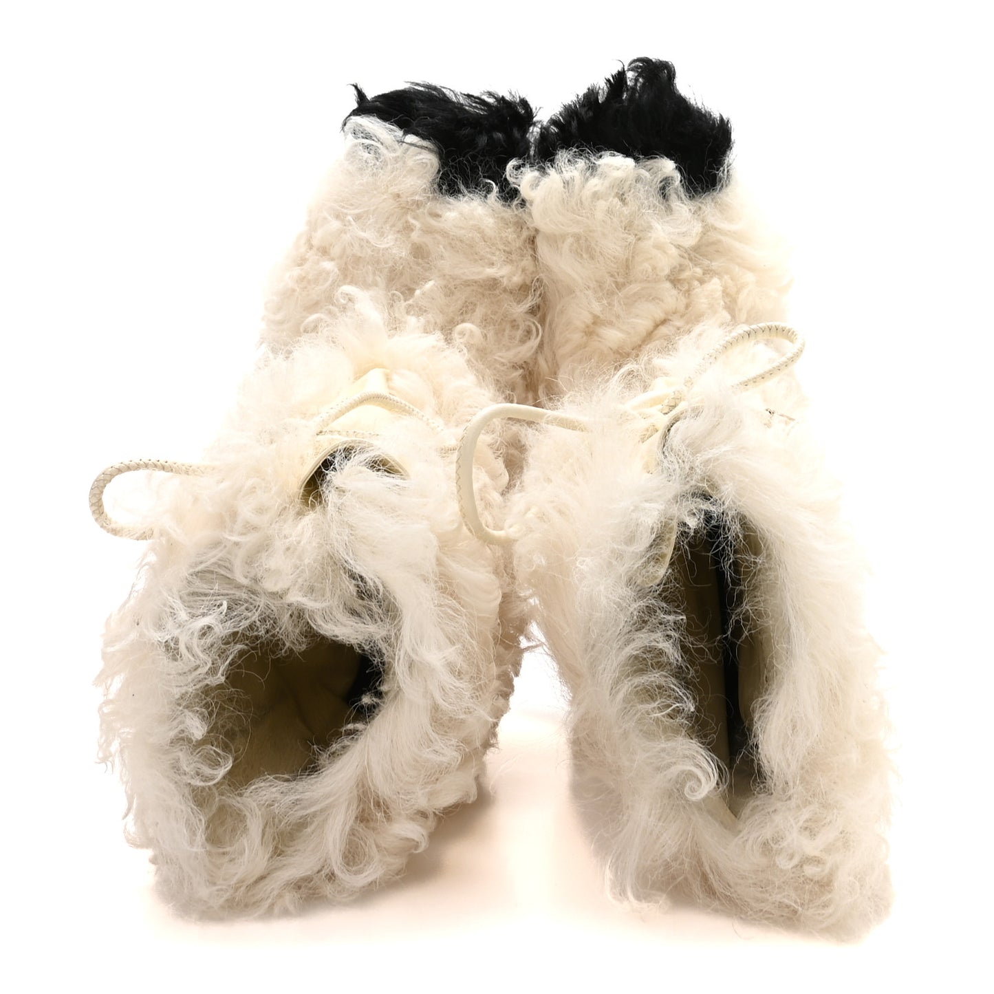 Shearling Sheepskin High Boots 38.5 Ivory Black