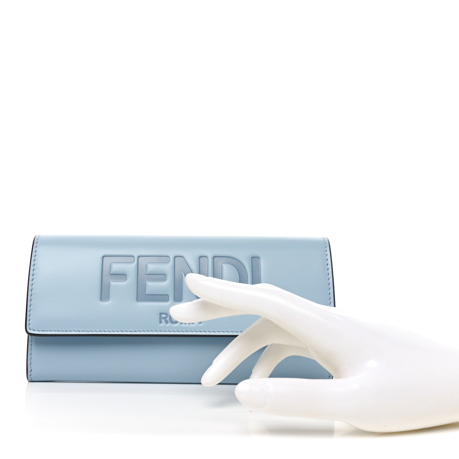 Fendi Vitello King Tamponato Logo Embossed Continental Wallet Azzurro Baby 2 of 7