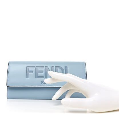 Fendi Vitello King Tamponato Logo Embossed Continental Wallet Azzurro Baby 2 of 7