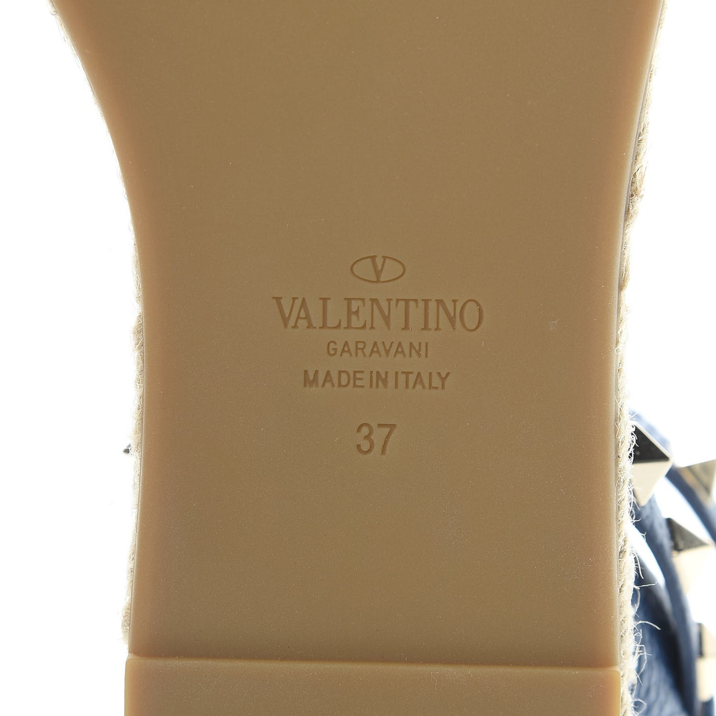 Grained Calfskin Rockstud Ankle Strap Espadrille Flat Sandals 37 Baltique