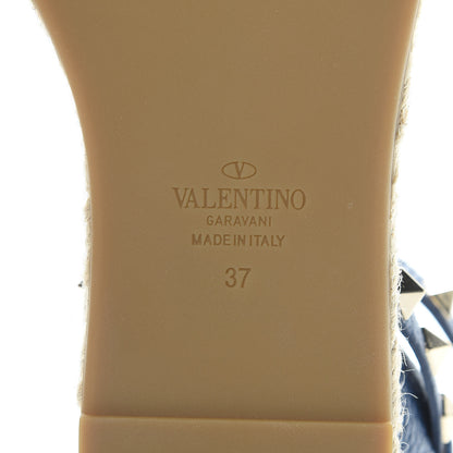 Valentino Garavani Grained Calfskin Rockstud Ankle Strap Espadrille Flat Sandals 37 Baltique 6 of 9