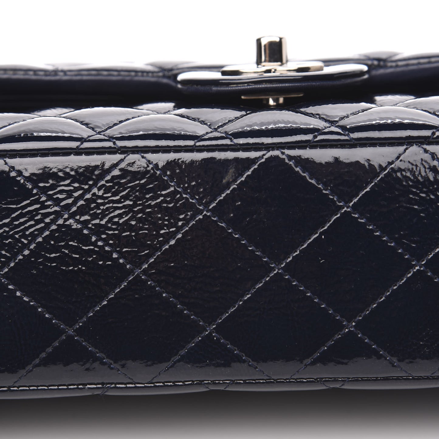 Distressed Patent Quilted Medium Double Flap Navy