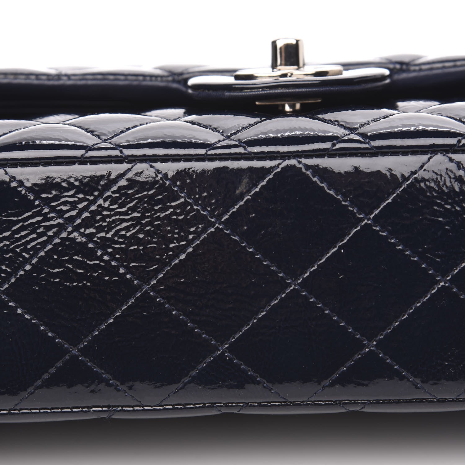 Chanel Distressed Patent Quilted Medium Double Flap Navy 11 of 15