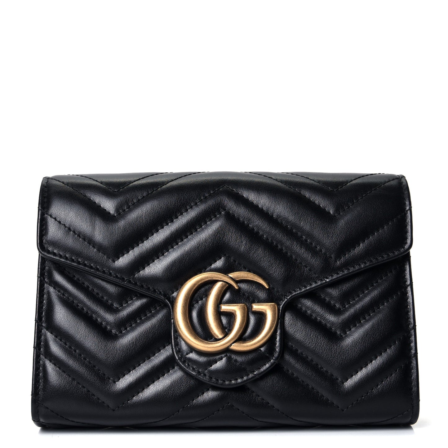 Calfskin Matelasse GG Marmont Chain Wallet Black