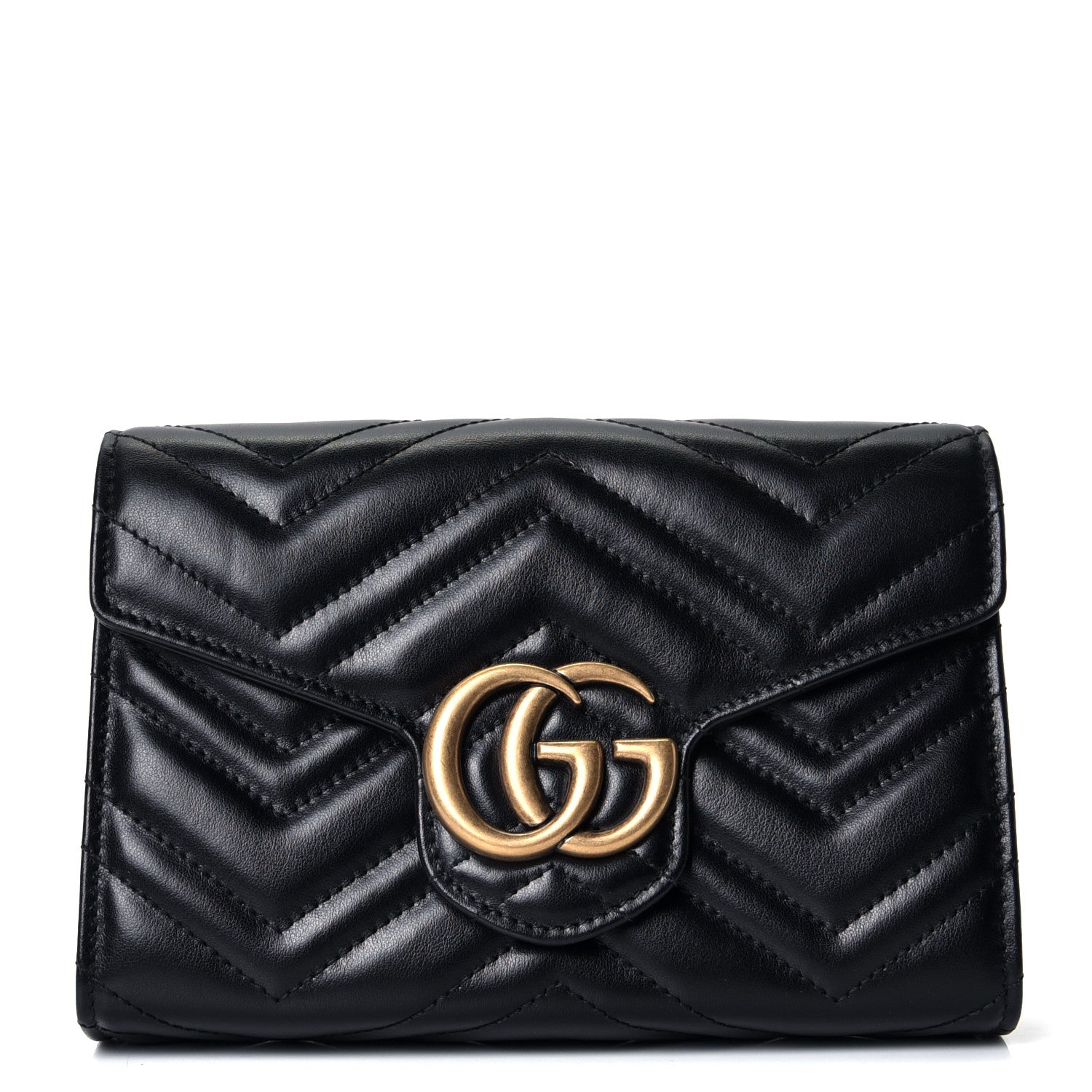 Gucci Calfskin Matelasse GG Marmont Chain Wallet Black 1 of 4