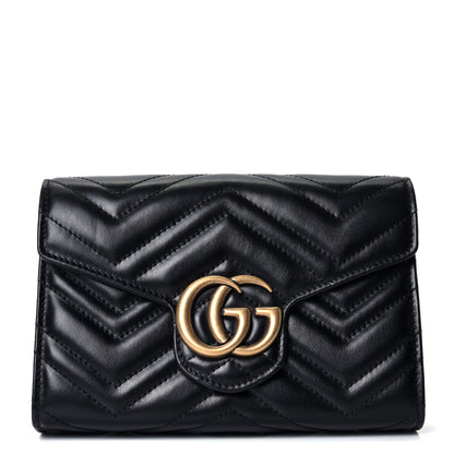 Gucci Calfskin Matelasse GG Marmont Chain Wallet Black 1 of 4