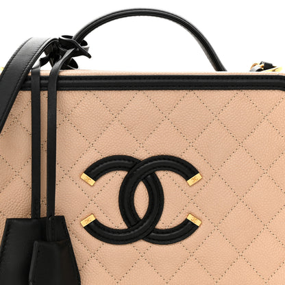 Chanel Caviar Quilted Large CC Filigree Vanity Case Beige Black 9 of 12