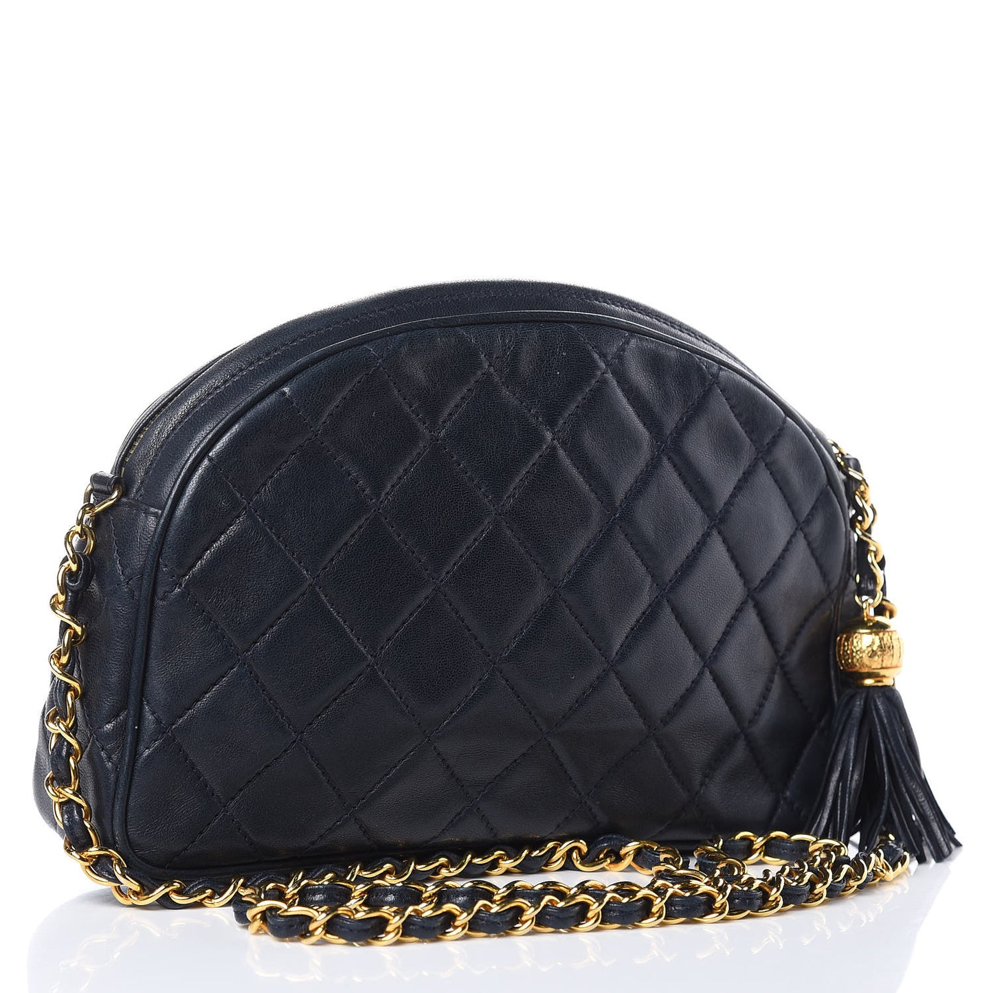 Lambskin Quilted Tassel Camera Case Navy