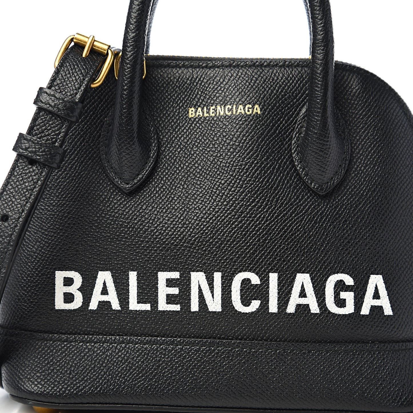 Signature Grained Calfskin XXS Ville Top Handle Bag Black White
